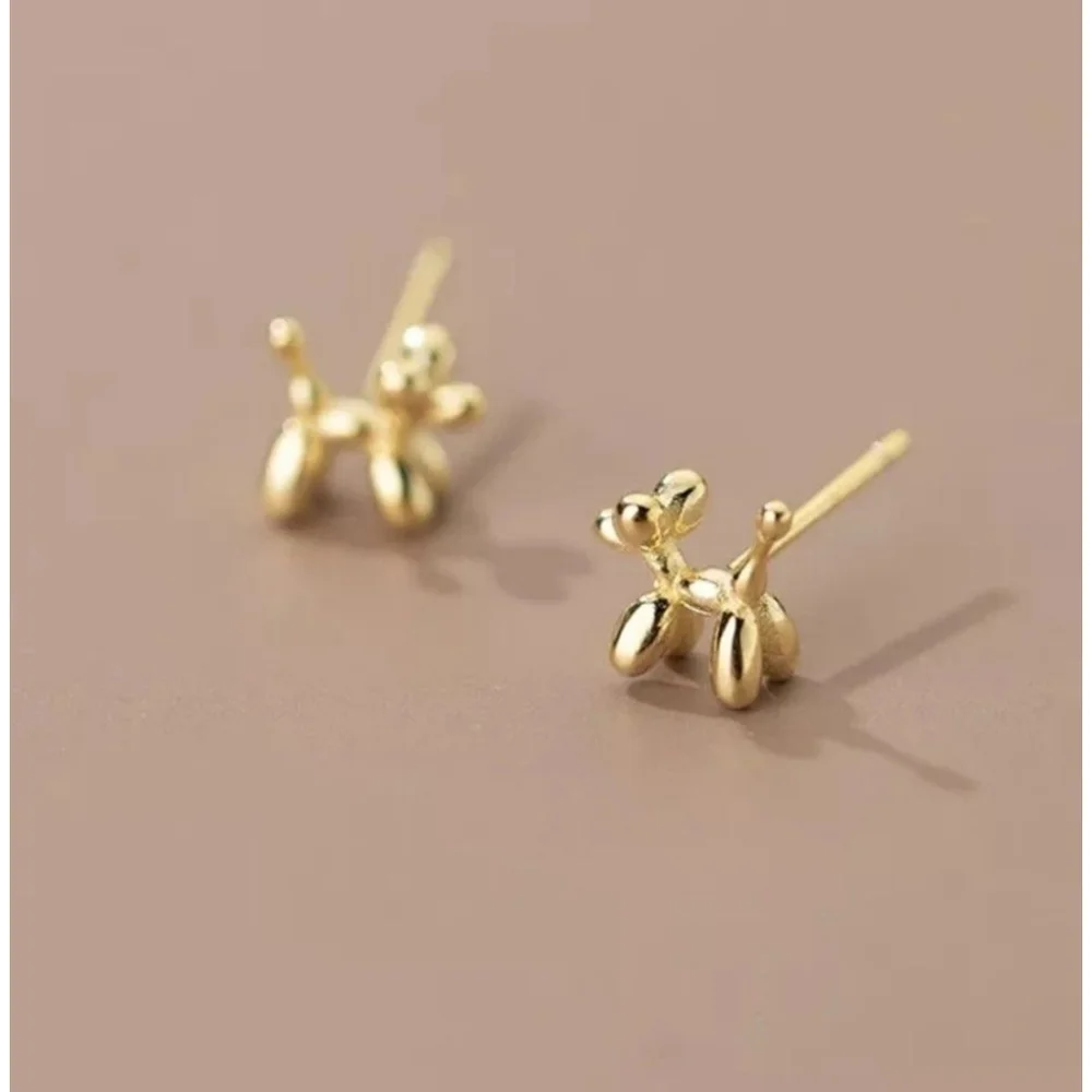 NEW Unisex Gold-Plated S925 Balloon Dog Stud Earrings,‎ 0.7cm